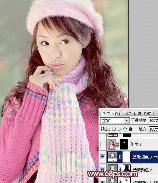 Photoshop将冬季美女图片加上淡紫蜜糖色效果