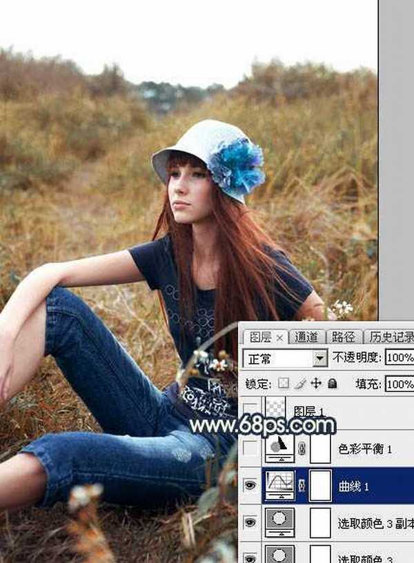 Photoshop调制出柔和的晨曦霞光草丛人物图片