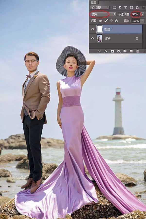 Photoshop利用通道混合器调出唯美的外景海边婚纱照片