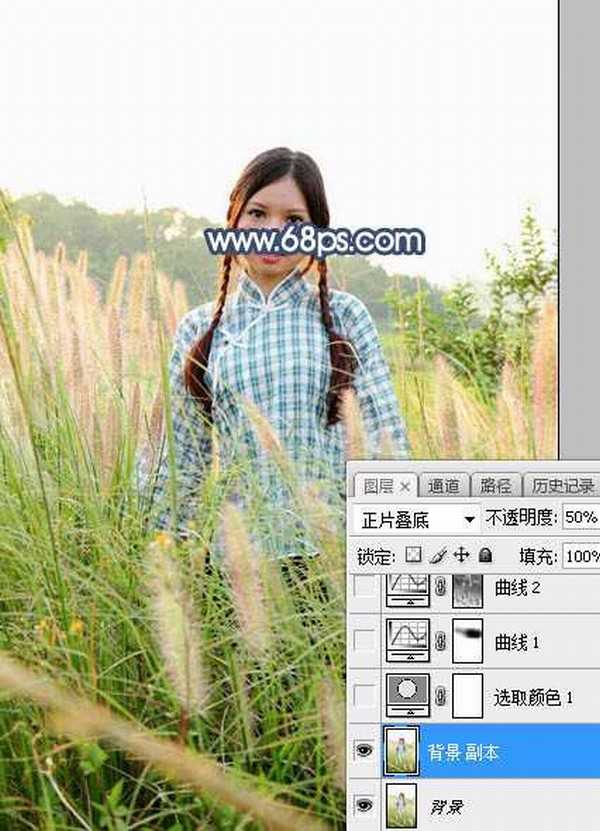 Photoshop调制出漂亮的晨曦逆光芦苇中的人物图片