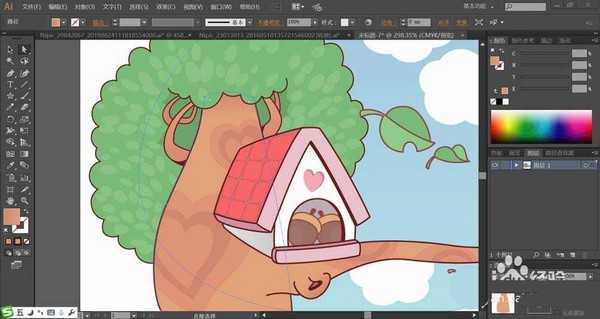 ai怎么手绘树屋插画? ai绘制树上小屋矢量图的教程