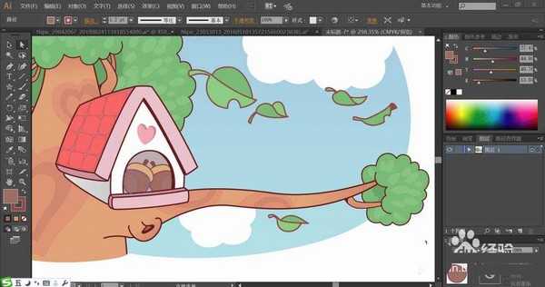 ai怎么手绘树屋插画? ai绘制树上小屋矢量图的教程